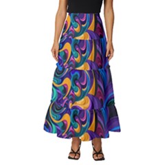 Colorful Waves Abstract Waves Curves Art Abstract Material Material Design Tiered Ruffle Maxi Skirt