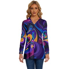 Colorful Waves Abstract Waves Curves Art Abstract Material Material Design Long Sleeve Drawstring Hooded Top