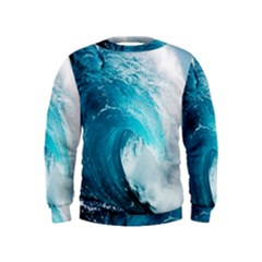 Tsunami Big Blue Wave Ocean Waves Water Kids  Sweatshirt by Semog4