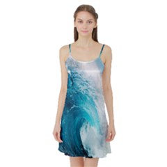 Tsunami Big Blue Wave Ocean Waves Water Satin Night Slip by Semog4