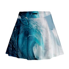 Tsunami Big Blue Wave Ocean Waves Water Mini Flare Skirt by Semog4