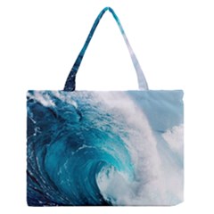 Tsunami Big Blue Wave Ocean Waves Water Zipper Medium Tote Bag by Semog4