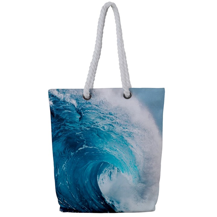 Tsunami Big Blue Wave Ocean Waves Water Full Print Rope Handle Tote (Small)