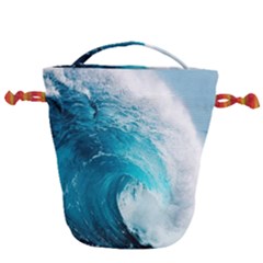 Tsunami Big Blue Wave Ocean Waves Water Drawstring Bucket Bag by Semog4