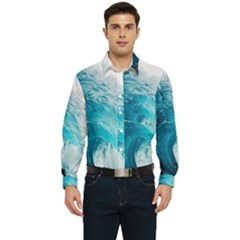 Tsunami Big Blue Wave Ocean Waves Water Men s Long Sleeve Pocket Shirt  by Semog4