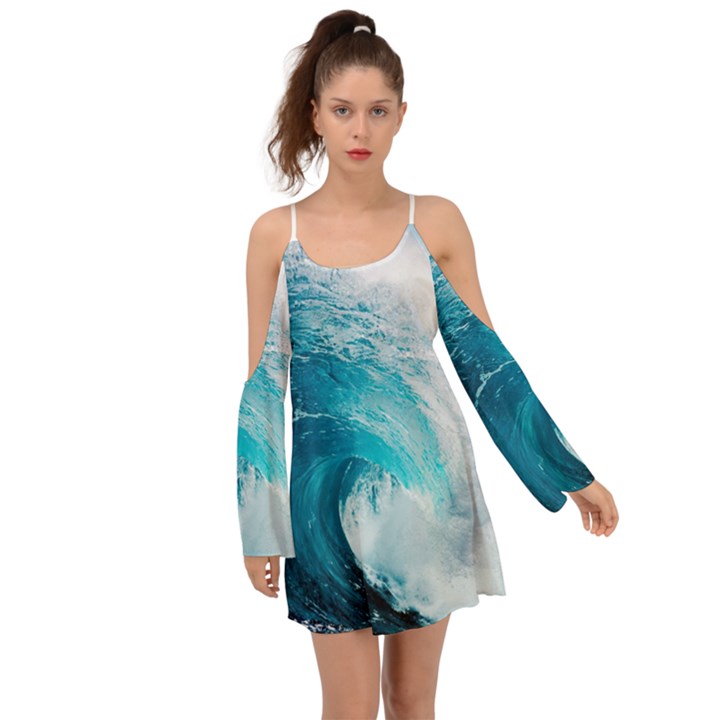 Tsunami Big Blue Wave Ocean Waves Water Boho Dress