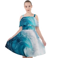 Tsunami Big Blue Wave Ocean Waves Water Cut Out Shoulders Chiffon Dress by Semog4