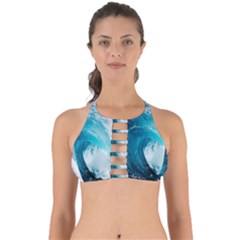 Tsunami Big Blue Wave Ocean Waves Water Perfectly Cut Out Bikini Top by Semog4