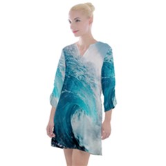 Tsunami Big Blue Wave Ocean Waves Water Open Neck Shift Dress by Semog4