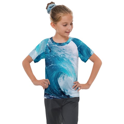 Tsunami Big Blue Wave Ocean Waves Water Kids  Mesh Piece Tee by Semog4