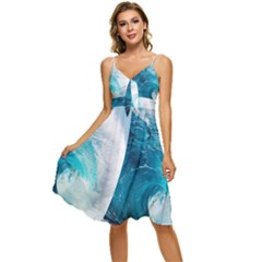 Tsunami Big Blue Wave Ocean Waves Water Sleeveless Tie Front Chiffon Dress by Semog4