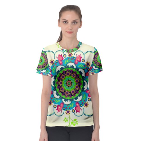 Mandala Flowers Abstract Butterflies Floral Pattern Summer Women s Sport Mesh Tee by Semog4