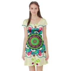 Mandala Flowers Abstract Butterflies Floral Pattern Summer Short Sleeve Skater Dress by Semog4