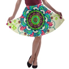 Mandala Flowers Abstract Butterflies Floral Pattern Summer A-line Skater Skirt by Semog4