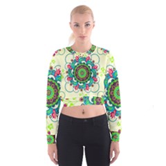 Mandala Flowers Abstract Butterflies Floral Pattern Summer Cropped Sweatshirt by Semog4