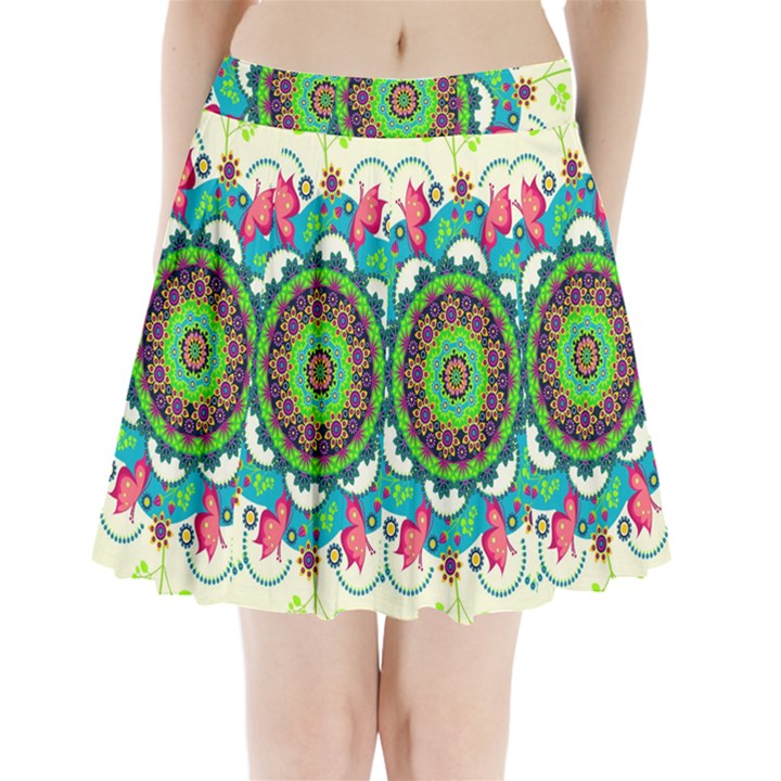 Mandala Flowers Abstract Butterflies Floral Pattern Summer Pleated Mini Skirt