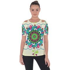 Mandala Flowers Abstract Butterflies Floral Pattern Summer Shoulder Cut Out Short Sleeve Top by Semog4