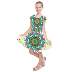 Mandala Flowers Abstract Butterflies Floral Pattern Summer Kids  Short Sleeve Dress by Semog4