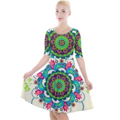 Mandala Flowers Abstract Butterflies Floral Pattern Summer Quarter Sleeve A-line Dress by Semog4