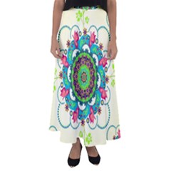 Mandala Flowers Abstract Butterflies Floral Pattern Summer Flared Maxi Skirt by Semog4