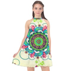 Mandala Flowers Abstract Butterflies Floral Pattern Summer Halter Neckline Chiffon Dress  by Semog4