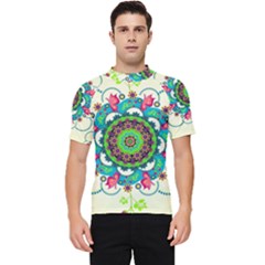 Mandala Flowers Abstract Butterflies Floral Pattern Summer Men s Short Sleeve Rash Guard by Semog4