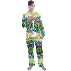 Mandala Flowers Abstract Butterflies Floral Pattern Summer Men s Long Sleeve Satin Pajamas Set by Semog4