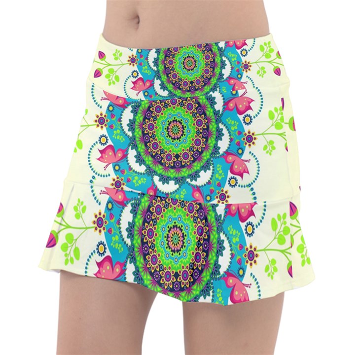 Mandala Flowers Abstract Butterflies Floral Pattern Summer Classic Tennis Skirt