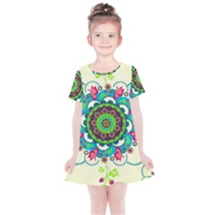 Mandala Flowers Abstract Butterflies Floral Pattern Summer Kids  Simple Cotton Dress by Semog4