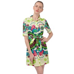 Mandala Flowers Abstract Butterflies Floral Pattern Summer Belted Shirt Dress by Semog4