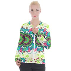 Mandala Flowers Abstract Butterflies Floral Pattern Summer Casual Zip Up Jacket by Semog4