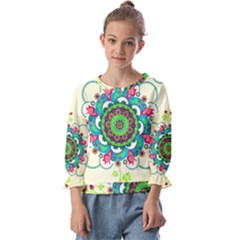 Mandala Flowers Abstract Butterflies Floral Pattern Summer Kids  Cuff Sleeve Top