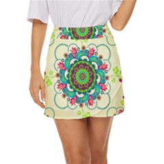 Mandala Flowers Abstract Butterflies Floral Pattern Summer Mini Front Wrap Skirt by Semog4