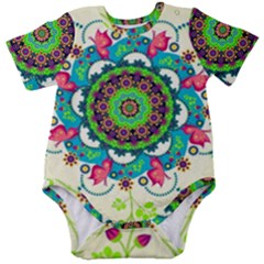 Mandala Flowers Abstract Butterflies Floral Pattern Summer Baby Short Sleeve Bodysuit by Semog4