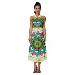 Mandala Flowers Abstract Butterflies Floral Pattern Summer Sleeveless Cross Front Cocktail Midi Chiffon Dress by Semog4