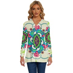 Mandala Flowers Abstract Butterflies Floral Pattern Summer Long Sleeve Drawstring Hooded Top