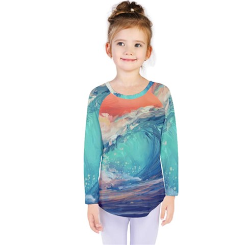 Artistic Wave Sea Kids  Long Sleeve Tee by Semog4