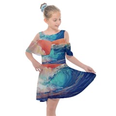 Artistic Wave Sea Kids  Shoulder Cutout Chiffon Dress by Semog4