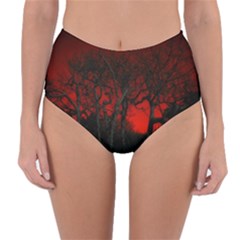 Dark Forest Jungle Plant Black Red Tree Reversible High-waist Bikini Bottoms by Semog4