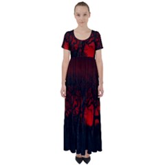 Dark Forest Jungle Plant Black Red Tree High Waist Short Sleeve Maxi Dress by Semog4