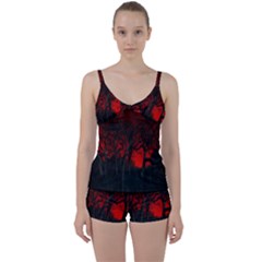 Dark Forest Jungle Plant Black Red Tree Tie Front Two Piece Tankini by Semog4