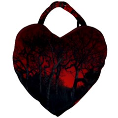 Dark Forest Jungle Plant Black Red Tree Giant Heart Shaped Tote by Semog4