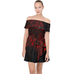 Dark Forest Jungle Plant Black Red Tree Off Shoulder Chiffon Dress by Semog4