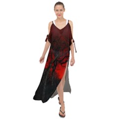 Dark Forest Jungle Plant Black Red Tree Maxi Chiffon Cover Up Dress by Semog4