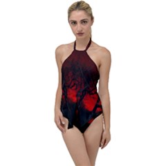 Dark Forest Jungle Plant Black Red Tree Go With The Flow One Piece Swimsuit by Semog4