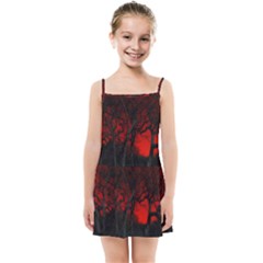 Dark Forest Jungle Plant Black Red Tree Kids  Summer Sun Dress by Semog4