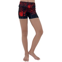 Dark Forest Jungle Plant Black Red Tree Kids  Lightweight Velour Yoga Shorts by Semog4