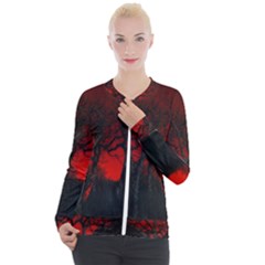 Dark Forest Jungle Plant Black Red Tree Casual Zip Up Jacket by Semog4