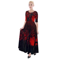 Dark Forest Jungle Plant Black Red Tree Half Sleeves Maxi Dress by Semog4