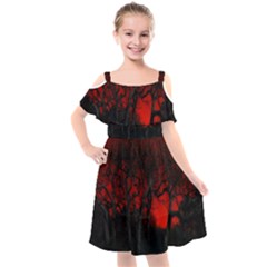 Dark Forest Jungle Plant Black Red Tree Kids  Cut Out Shoulders Chiffon Dress by Semog4